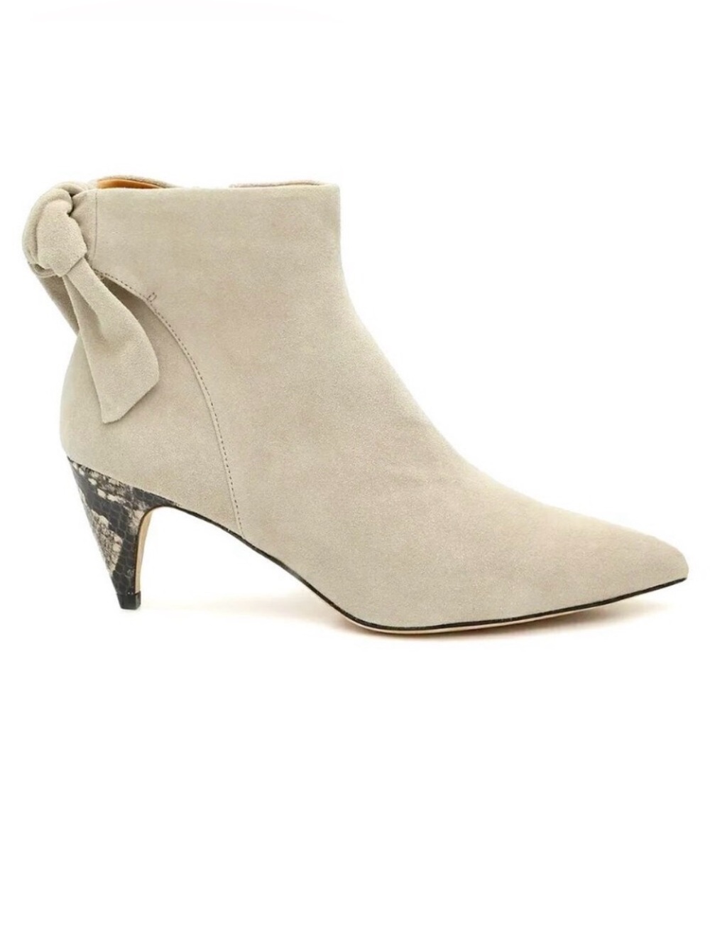 JOIE Rena Beige Suede Ankle Booties Snake Print Kitten Heel 8.5 MSRP $400